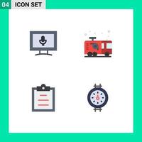 conjunto de iconos planos de interfaz móvil de 4 pictogramas de elementos de diseño de vectores editables de calibre de bombero de coche de tarea de monitor