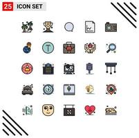 Set of 25 Commercial Filled line Flat Colors pack for photo camera trophy graph analytics Editable Vector Design Elements