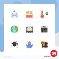 Pack of 9 creative Flat Colors of office computer dimm nature earth Editable Vector Design Elements