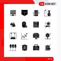 Group of 16 Modern Solid Glyphs Set for computers box router model laboratory Editable Vector Design Elements