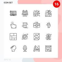 paquete de 16 signos y símbolos de contornos modernos para medios de impresión web, como elementos de diseño de vectores editables de regalo del paquete de cupsakes de compras