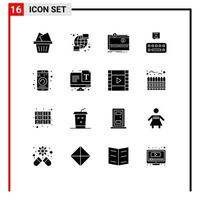 Universal Icon Symbols Group of 16 Modern Solid Glyphs of mobile application funding mail keyboard Editable Vector Design Elements