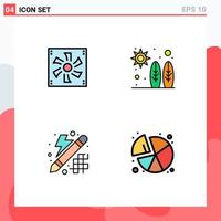 Mobile Interface Filledline Flat Color Set of 4 Pictograms of cooler fan creative device adrenaline innovation Editable Vector Design Elements