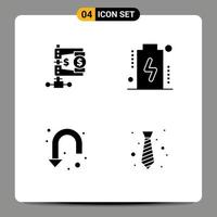 Set of 4 Modern UI Icons Symbols Signs for business arrow market charge u turn Editable Vector Design Elements