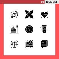 Stock Vector Icon Pack of 9 Line Signs and Symbols for private habitation medical dome colony Editable Vector Design Elements