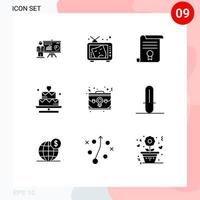 Pack of 9 Modern Solid Glyphs Signs and Symbols for Web Print Media such as valentine heart paint cake document Editable Vector Design Elements