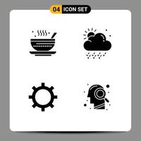 Group of 4 Solid Glyphs Signs and Symbols for soup management tea snowy magnifying glass Editable Vector Design Elements