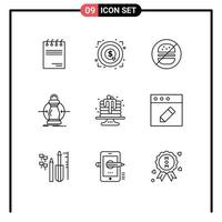 Group of 9 Modern Outlines Set for baking lower burger expense consumption Editable Vector Design Elements