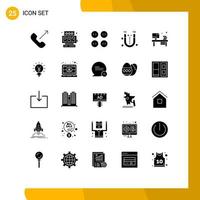 Pictogram Set of 25 Simple Solid Glyphs of monitor office clothes table physics Editable Vector Design Elements