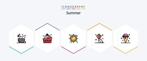 Summer 25 FilledLine icon pack including kite. happy. ship. sunshine. sun vector