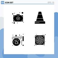 Modern Set of 4 Solid Glyphs and symbols such as bag shop cone board casing Editable Vector Design Elements