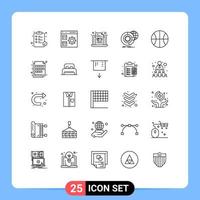 Paquete de 25 líneas de interfaz de usuario de signos y símbolos modernos de elementos de diseño de vectores editables de datos de análisis de gestión de globo básico