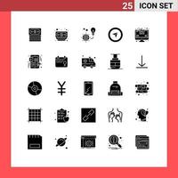 Pack of 25 creative Solid Glyphs of play menu cursor grid analytics Editable Vector Design Elements