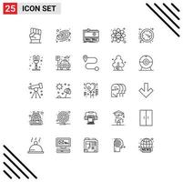 25 Universal Line Signs Symbols of office coding crowdfunding atom website Editable Vector Design Elements