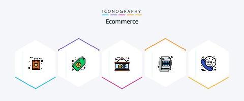 paquete de iconos de línea completa de comercio electrónico 25 que incluye ayuda. horas. moneda. recibo. cheque vector