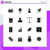Pictogram Set of 16 Simple Solid Glyphs of chemical startup machine business launch Editable Vector Design Elements