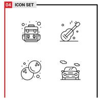 Pictogram Set of 4 Simple Filledline Flat Colors of bag fruits guiter american car Editable Vector Design Elements