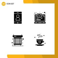 Editable Vector Line Pack of 4 Simple Solid Glyphs of mobile fan computer notification system Editable Vector Design Elements