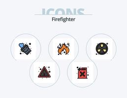 paquete de iconos llenos de línea de bombero 5 diseño de iconos. alarma. riesgo. bombero. fuego. manguera de agua