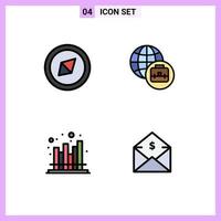 Universal Icon Symbols Group of 4 Modern Filledline Flat Colors of compass dollar international business forecast money Editable Vector Design Elements