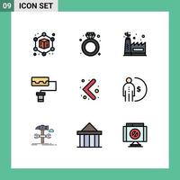 Group of 9 Filledline Flat Colors Signs and Symbols for management finance green factory business left Editable Vector Design Elements