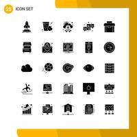 Set of 25 Commercial Solid Glyphs pack for briefcase question apple qa services Editable Vector Design Elements