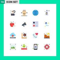 Universal Icon Symbols Group of 16 Modern Flat Colors of speaker food internet apple cleaning Editable Pack of Creative Vector Design Elements