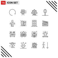 Pictogram Set of 16 Simple Outlines of pastor kitchen management food drink Editable Vector Design Elements