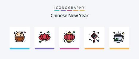 la línea del año nuevo chino llenó el paquete de 5 íconos, incluida la navidad. sombrero. regalo. Navidad. bebida. diseño de iconos creativos vector