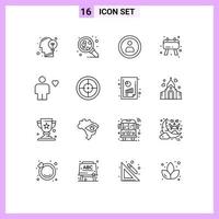 paquete de iconos de vector de stock de 16 signos y símbolos de línea para elementos de diseño de vector editables de tablero de notas de ciencia de avatar favorito