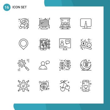 16 Universal Outlines Set for Web and Mobile Applications location imac project desktop back Editable Vector Design Elements