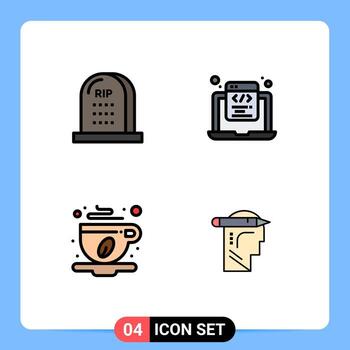 conjunto de pictogramas de 4 colores planos de línea rellena simple de la muerte web halloween html cafe elementos de diseño vectorial editables vector