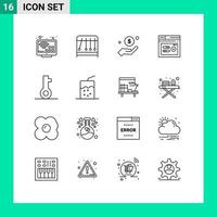 Modern Set of 16 Outlines Pictograph of lock web money seo keyword Editable Vector Design Elements