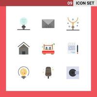 Mobile Interface Flat Color Set of 9 Pictograms of hut home cross cottage villa necklace Editable Vector Design Elements