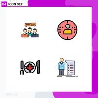 Filledline Flat Color Pack of 4 Universal Symbols of chat dinner dialog man canada Editable Vector Design Elements