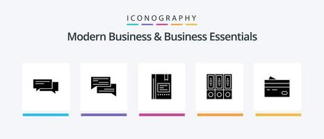 Modern Business And Business Essentials Glyph 5 Icon Pack Including database. archive. book. files. notebook. Creative Icons Design vector