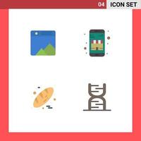 Mobile Interface Flat Icon Set of 4 Pictograms of image bread web online shop thanks day Editable Vector Design Elements