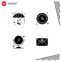 Pictogram Set of Simple Solid Glyphs of heart wall clock umbrella time cleaning Editable Vector Design Elements