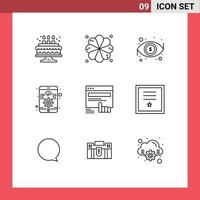 Universal Icon Symbols Group of 9 Modern Outlines of web finger look click software Editable Vector Design Elements