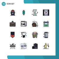 Modern Set of 16 Flat Color Filled Lines and symbols such as play film credit card machine wait timer Editable Creative Vector Design Elements