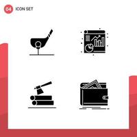 Pack of 4 creative Solid Glyphs of aim log golf file wood Editable Vector Design Elements