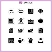 Mobile Interface Solid Glyph Set of 16 Pictograms of play games map competition travel Editable Vector Design Elements