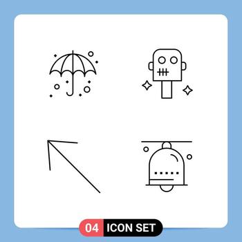 Mobile Interface Line Set of 4 Pictograms of beach up wet robot bell Editable Vector Design Elements