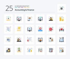 Accounting And Finance 25 Flat Color icon pack including loan. finance. document. coaching. paper vector