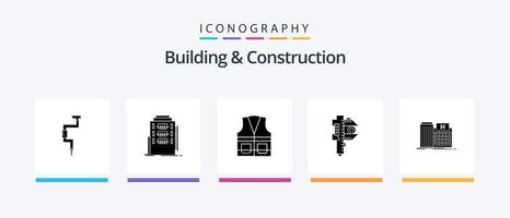 Building And Construction Glyph 5 Icon Pack Including measure. measuring. hostel. repair. labour. Creative Icons Design vector