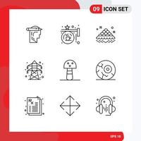 Set of 9 Modern UI Icons Symbols Signs for transmission tower energy sign electrical open Editable Vector Design Elements