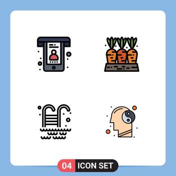 4 Universal Filledline Flat Colors Set for Web and Mobile Applications best swimming pool support farm park Editable Vector Design Elements