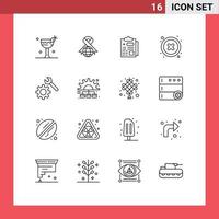 Pack of 16 creative Outlines of gear setting healthcare user delete Editable Vector Design Elements