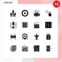 16 Universal Solid Glyph Signs Symbols of hold finger ui three video Editable Vector Design Elements