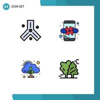 Set of 4 Vector Filledline Flat Colors on Grid for biology zero science online cloud Editable Vector Design Elements